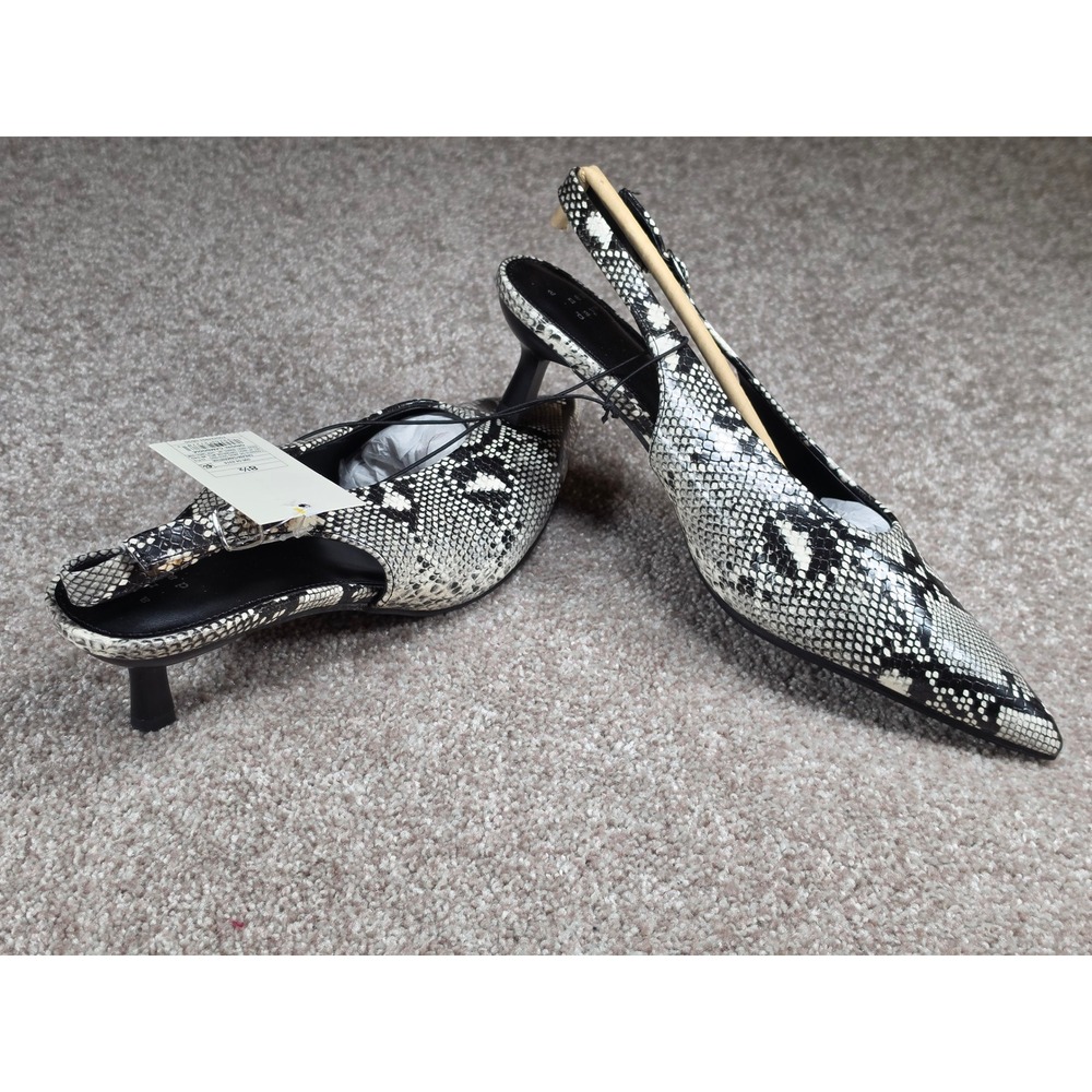 A New Day Samantha Snakeskin Slingback Kitten Heels Cream Black 8.5 NEW - Picture 4 of 5